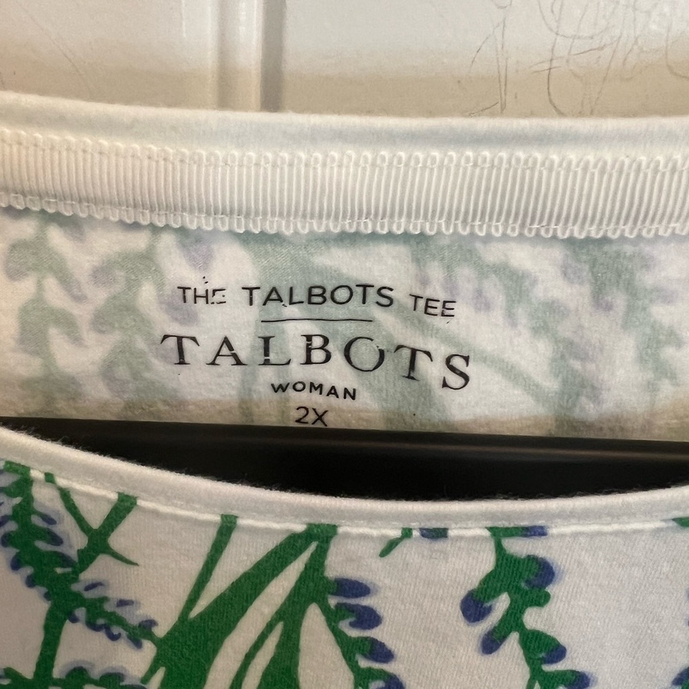 Talbots 2X White Floral Vine Short Sleeve Tee - Picture 2 of 7
